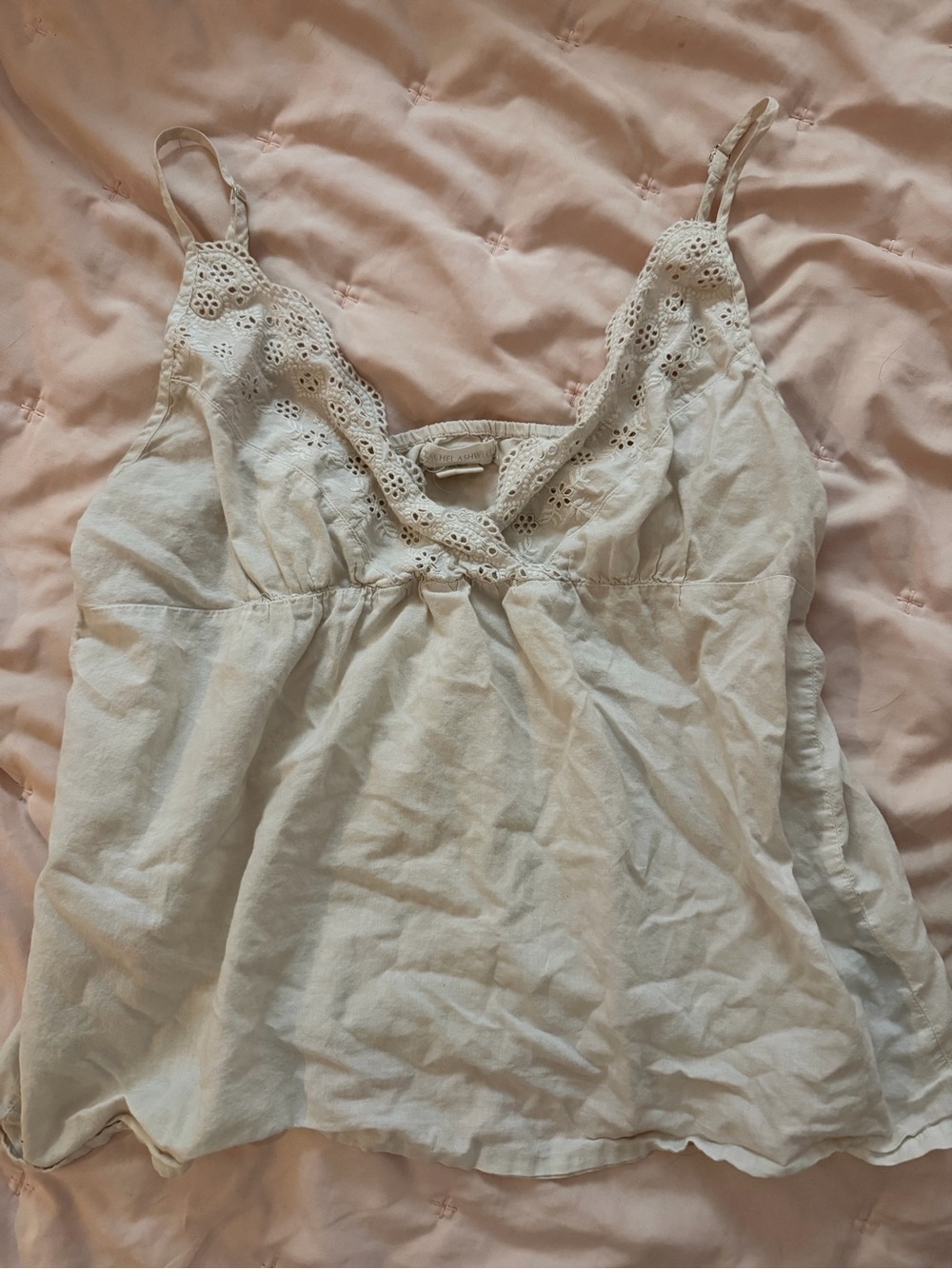 Vintage Light Cream Eyelet Lace Trim Camisole